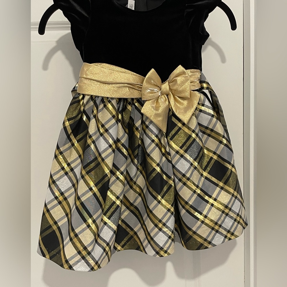 Bonnie Jean Black Velvet, Gold, & Silver, Dress Size 4T